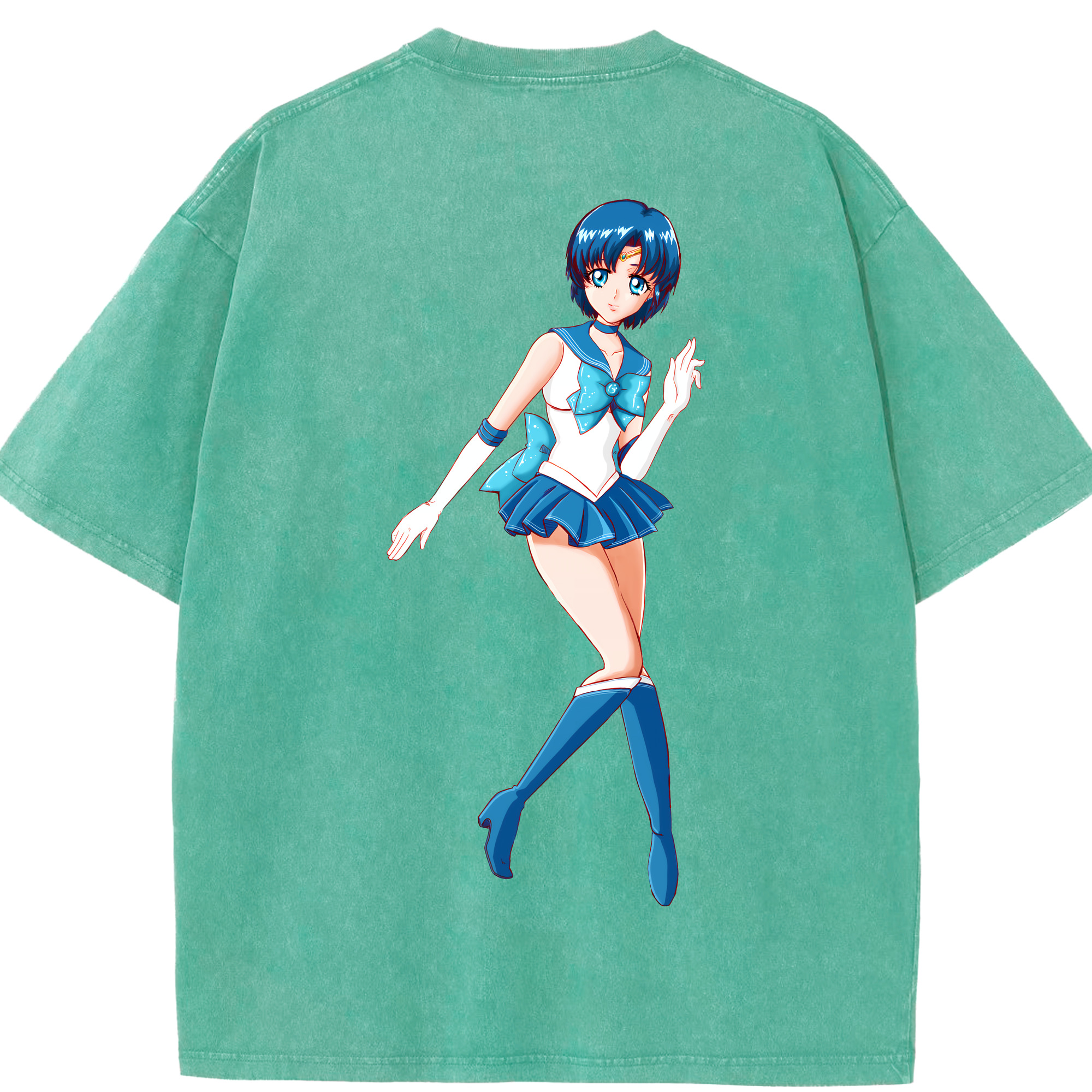 （画像用） 美少女戦士セーラームーン 水野 亜美 みずの あみ Sailor Moon Mizuno Ami 綿100% ヴィンテージ風 半袖Tシャツ（背面プリント）